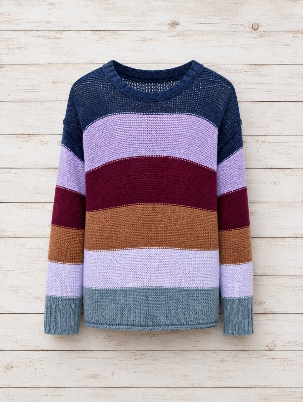 Like Love Colorblock Chunky Knit Sweater Small Boho Oversized Cozy Striped Chic - Picture 2 of 9